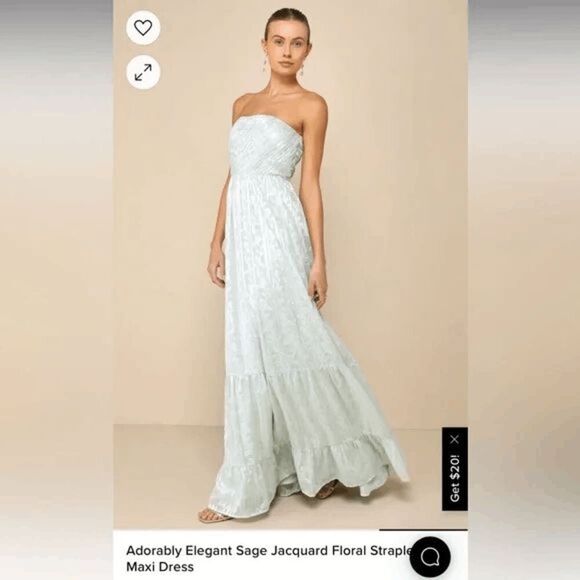 LULUS Elegant Sage Jacquard Floral Strapless Maxi Dress Size Medium NWT - Picture 1 of 4